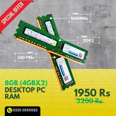 8GB (4GB x2) DDR3 1600MHz Desktop RAM – Great Condition