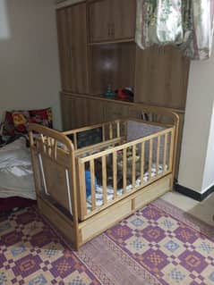 Baby Cot. Wooden baby cot plus swing.