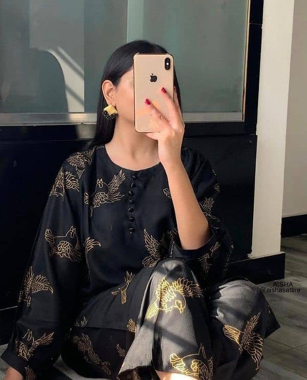 2Pcs Women's Stitched Linen Block Printed Suit. 1