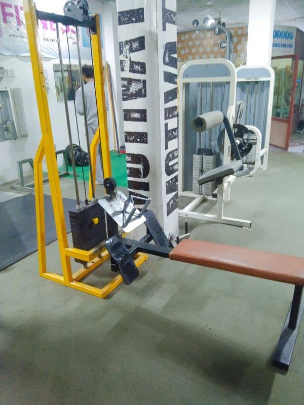 leg press, rowing, preacher curl, butter fly machine hyper extension 1