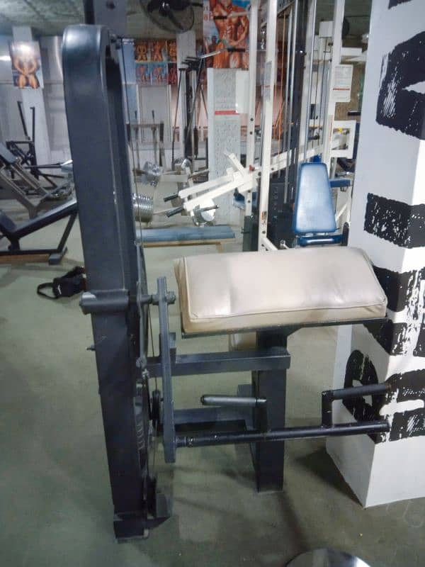 leg press, rowing, preacher curl, butter fly machine hyper extension 4