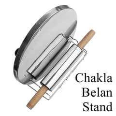 Stainless Steel Chakna Belna With Stainless Steel Stand & Wooden Grip