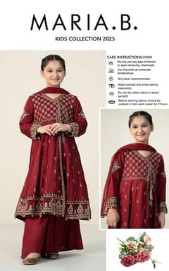 3 Pcs Girl's Lawn Embroidered Shirt And Trouser Suit