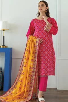 3Pcs Women's Unstitched Lawn Printed Suir