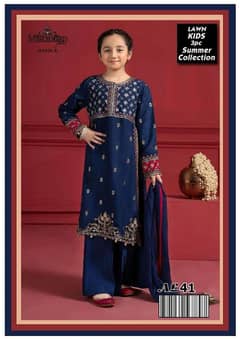 Charming Girl's 3 Pcs Embroidered Lawn Suit with Dupatta