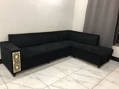 velvet black L shaped sofa