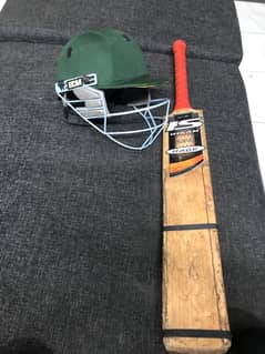 English willow bat and adjustable helmet