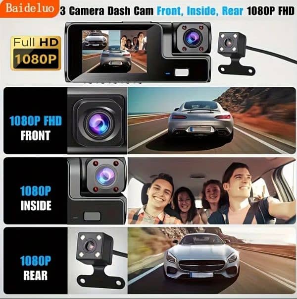 Baideluo Dashcam HD front camera 1080 Built-in cam 480P Rear cam 480P 3