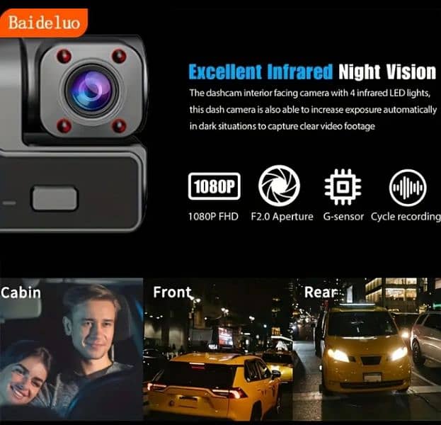 Baideluo Dashcam HD front camera 1080 Built-in cam 480P Rear cam 480P 4