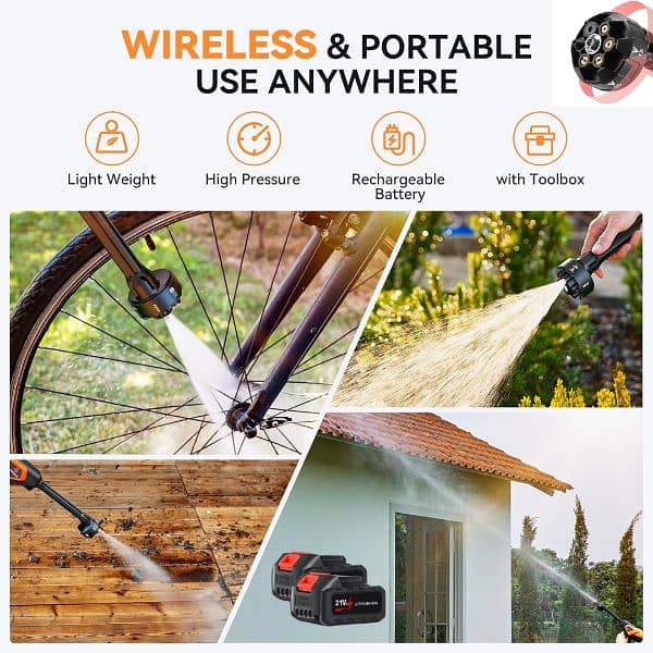 PORTABLE HIGH PRESSURE CAR SOLAR WASHER (2 BATTERY) -- WARRANTY 2