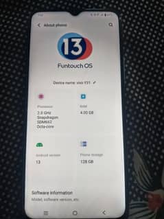 Vivo y31 snapdragon fresh condition 128 gb