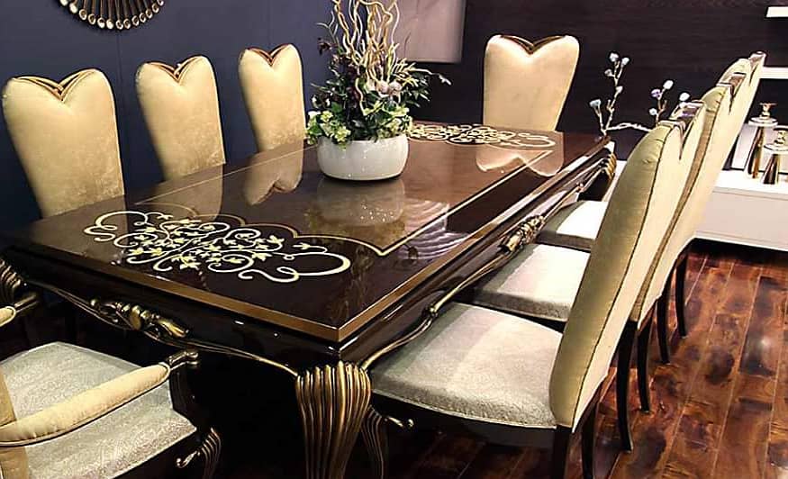 Dining Table//Wooden Dining Top Glass//8 seater, 6 seater & 4 Seater 5