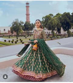 Haris Shakeel Designer Mehndi Dress- Green Peshwas with Pink Lehnga