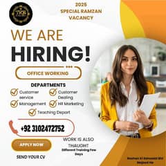 we are hiring male and female candidate