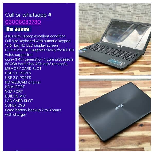 03008083780 Asus slim Laptop 4th Generation 15.6"Display 3hr Batry tmg 9
