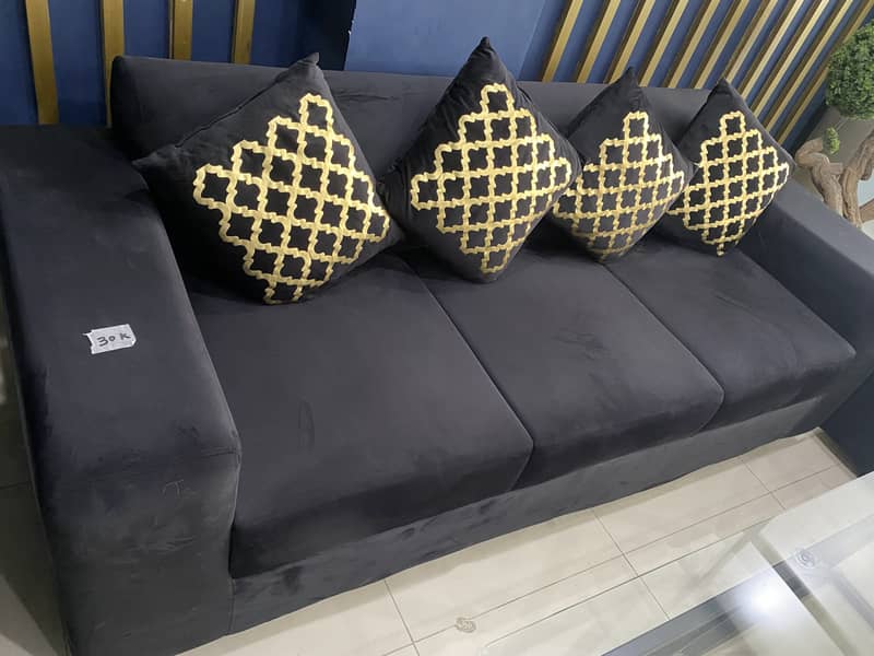 Black Velvet Sofa Set 3