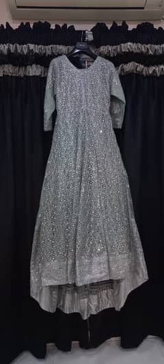 walima bridal dress in sea green and silver colour