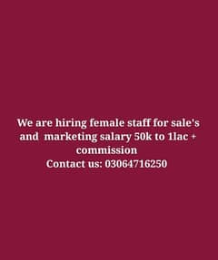 Urgent hiring for female staff