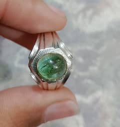 Natural swat emerald (zamurd) in a hand made silver ring