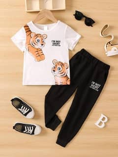 2 Pcs Stitched Cotton Tee Shirt And  Cotton Trouser