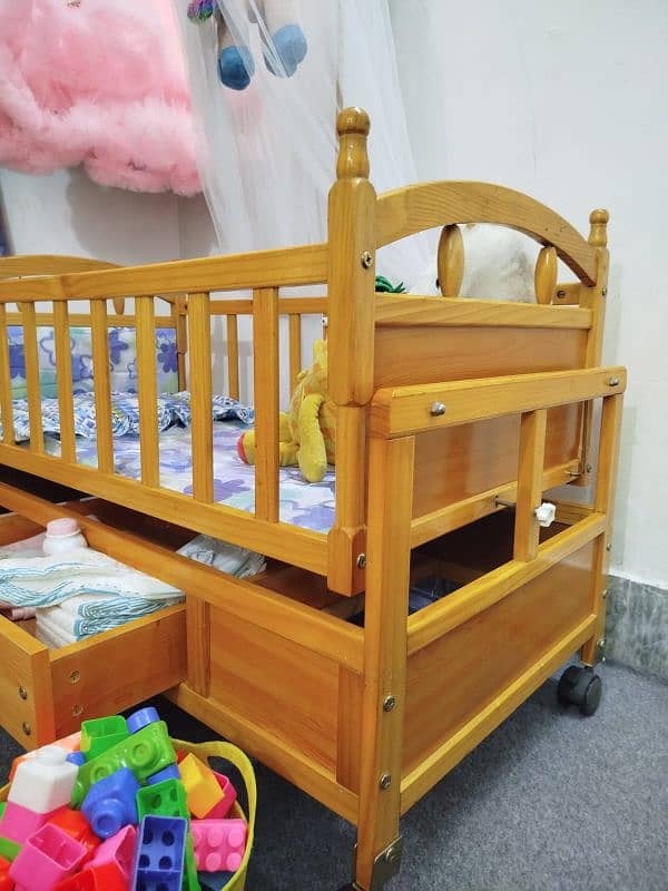 Wooden Baby Cot and Swing With Mosquito Net & Storage Cabinet 3