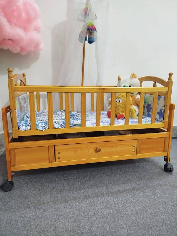 Wooden Baby Cot and Swing With Mosquito Net & Storage Cabinet 4