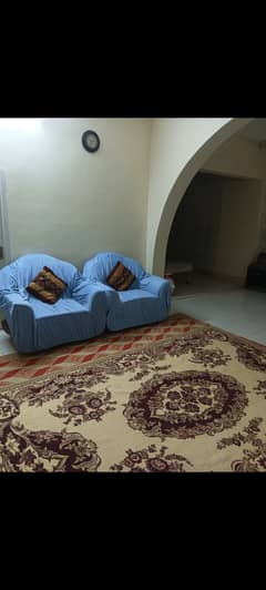 5 seater sofa set with blue covers