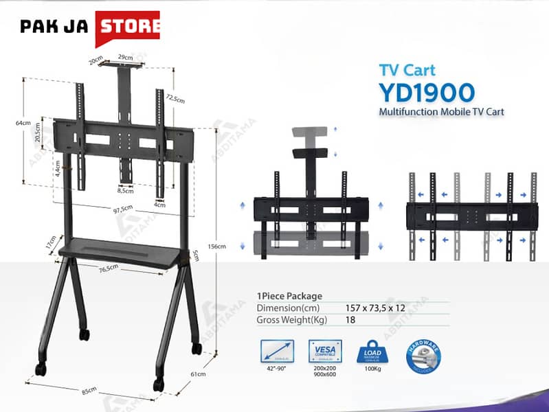 Heavy Duty TV Trolley Stand Mobile LED LCD TV Cart 42''-90'' 1