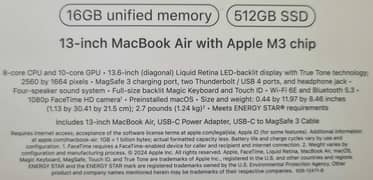 Macbook Air 2024 M3 (Midnight Black), 16 GB, 512 GB