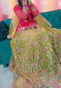 My bridal Dresses peach maxi for Valima And Parrot lehnga for Mehndi