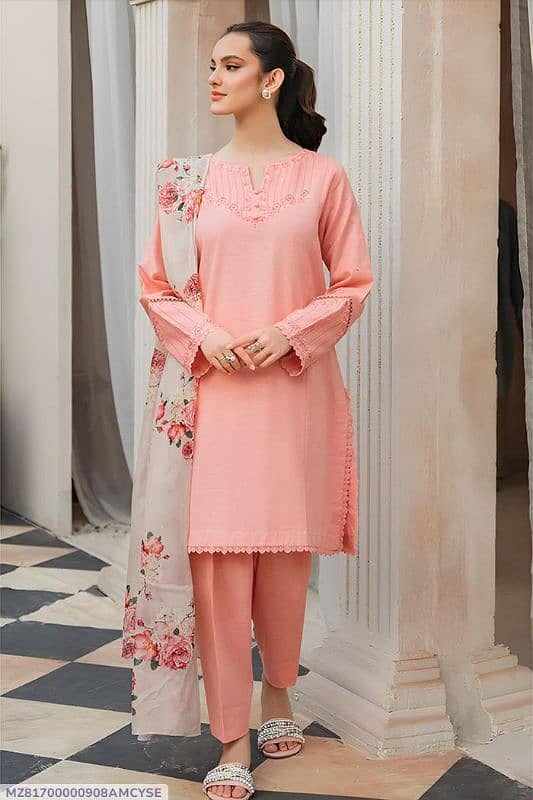 3 Pcs Woman's Unstitched Embroidered Suit 2