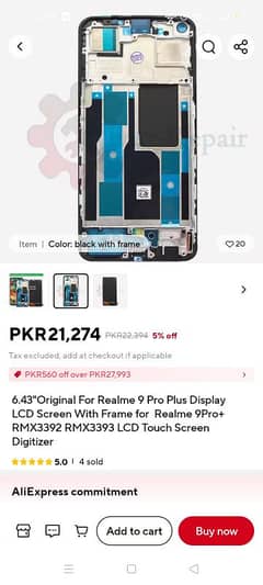 6.43"original for Realme 9pro+ LED screen with frame original display