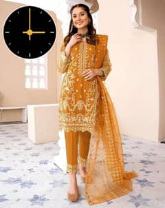 Branded women Stitched embroidered organza suit 3 piece