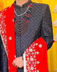 brand new black stone work sherwani compelte set