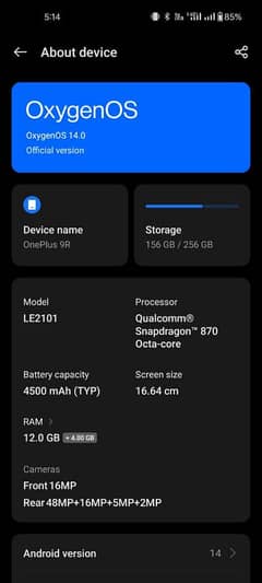 one plus 9R physical condition 10/10 memory 12+4 GB 256gb PTA approved