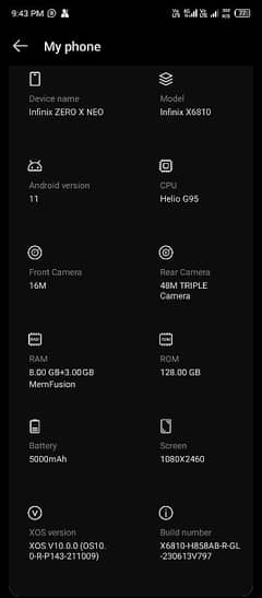 infinix zero x neo 8+5gb 128gb only exchange