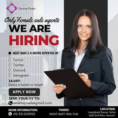 we are hiring female sale agent night shift