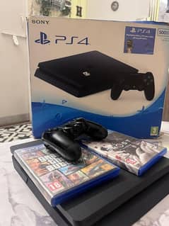 PS4 slim 500gb. with box and 1 original controller. Condition 9/10