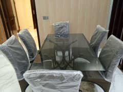 glass with metal frame dinning table for sale