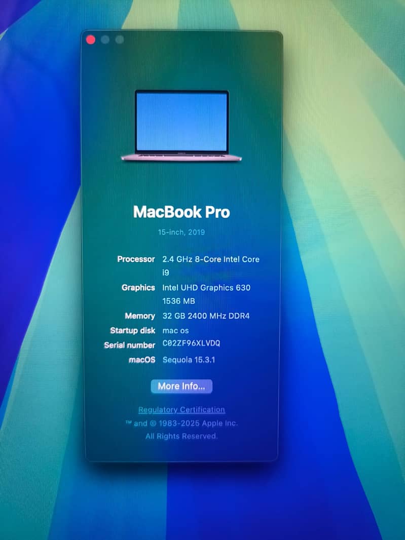 MacBook Pro 15" Core I9 2.4Ghz (8Cores 16MB Cache) URGENT SALE 0