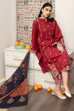 3 Pcs Women's Unstitched Embroidered Suit free delivery