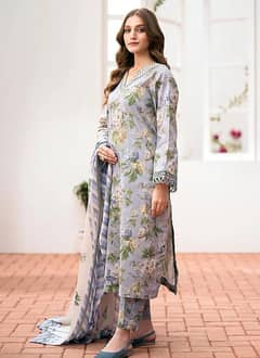 3 pcs linen unstitched printed suit