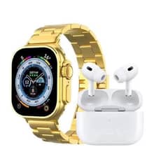 Crown H39 Ultra 2 Smart Watch Gold Edition With 7 Straps + Air buds