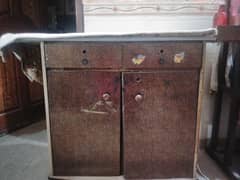 wooden iron stand and rice and flour storage (trunk)