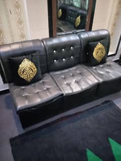 black leather sofa set