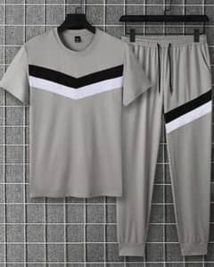 Men's Grey Micro Track Suit - 2 Pcs Set with Round Neck