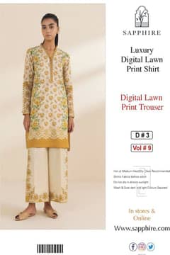 Sapphire  2pcs  Digital Printed Lawn Shirt Digital Printed Lawn trouse