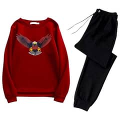 men's 2pcs eagle printed polyester sweatshirt tracksuit in maroon