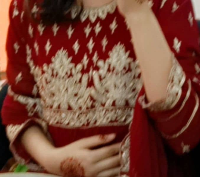 3 PC maroon long frock with trouser and dupata 1