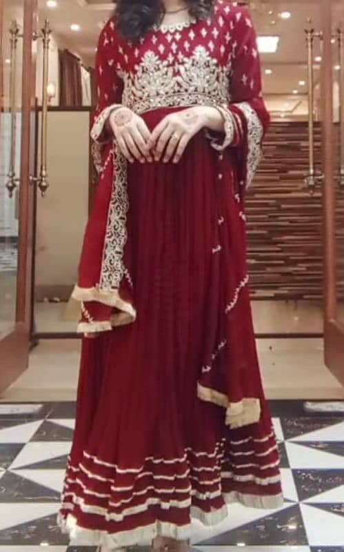 3 PC maroon long frock with trouser and dupata 2